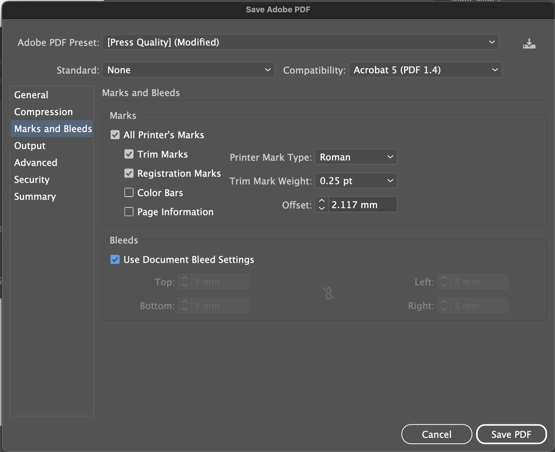 Exporting as a print-ready PDF, with marks and bleed