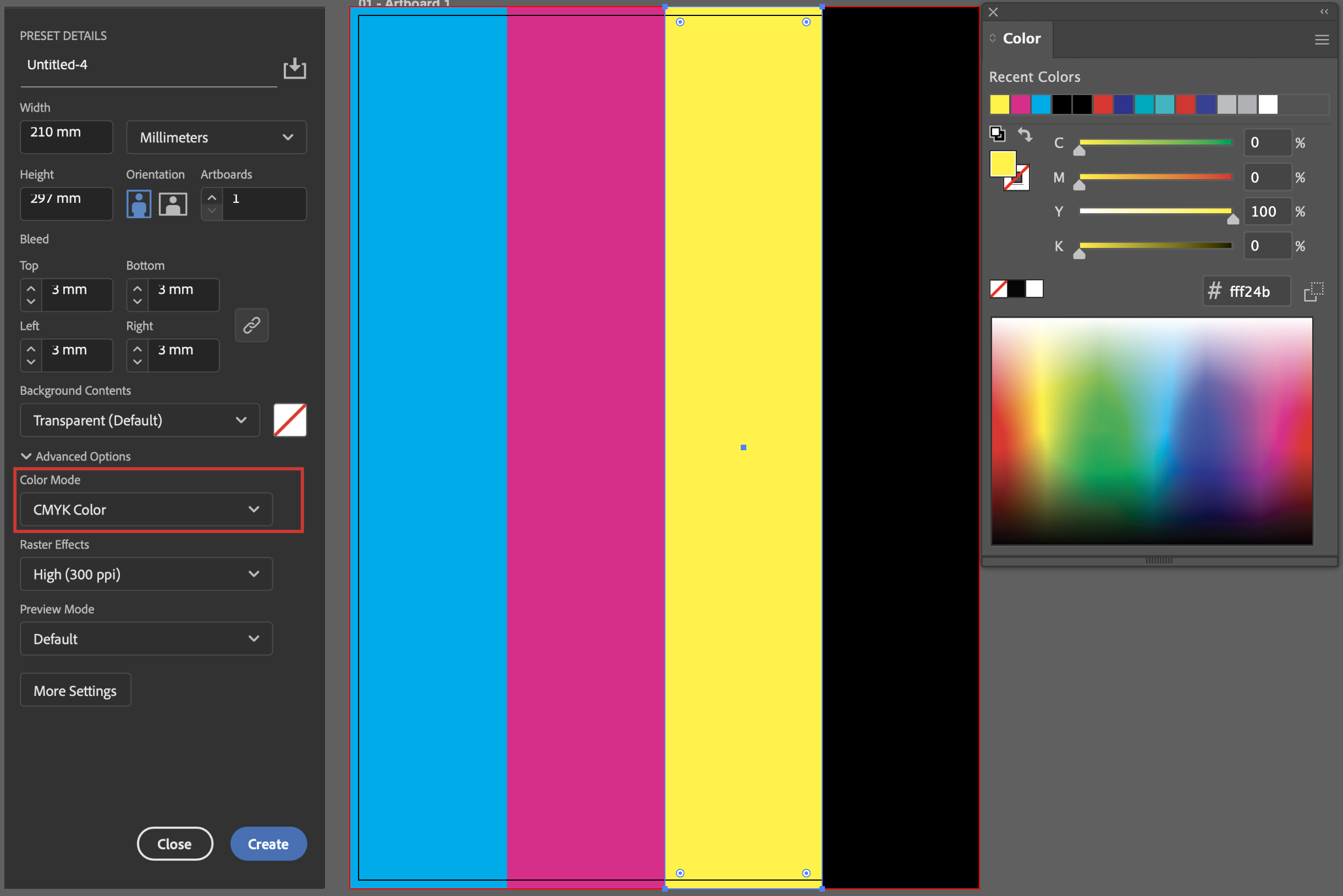 Working in CMYK colour mode
